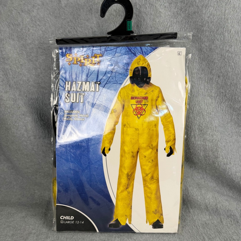 Spirit Hazmat Suit Child Large 12-14 Yellow Biohazard Unit Costume Set NEW